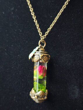 Handmade Real Rose Vial Necklace-Flower Orb